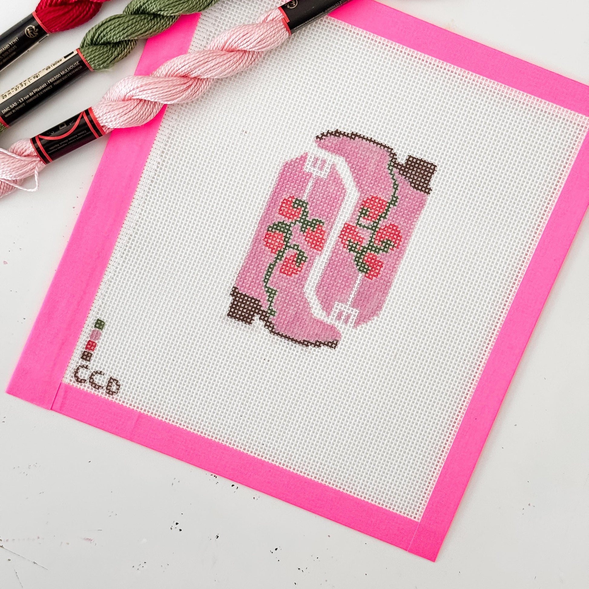 Hand Painted Strawberry Cowgirl Boot 3” Needlepoint Canvas 18 Mesh southern Needlepoint Canvas Boot Hand Painted