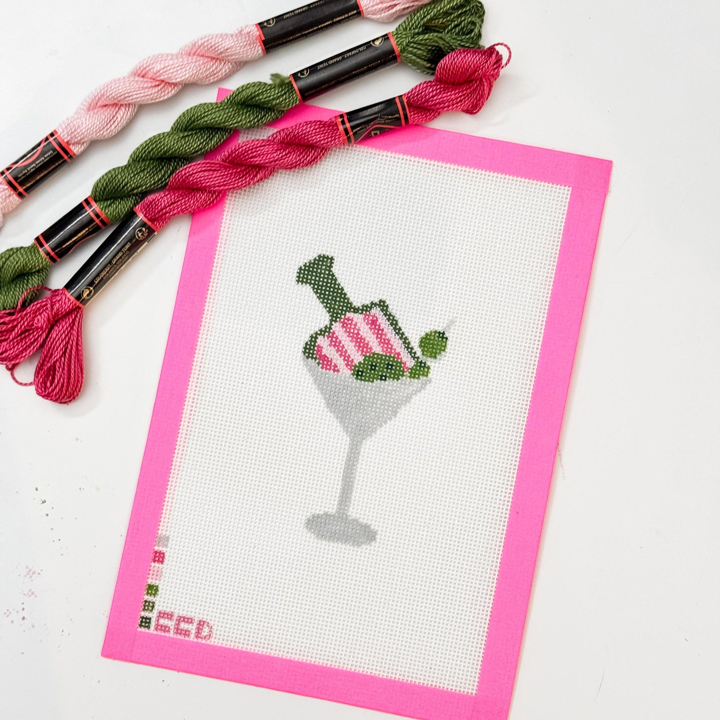 Hand Painted Pickleball Martini 3.5” Needlepoint Canvas 18 Mesh Pickleball Needlepoint Canvas Cocktail Hand Painted