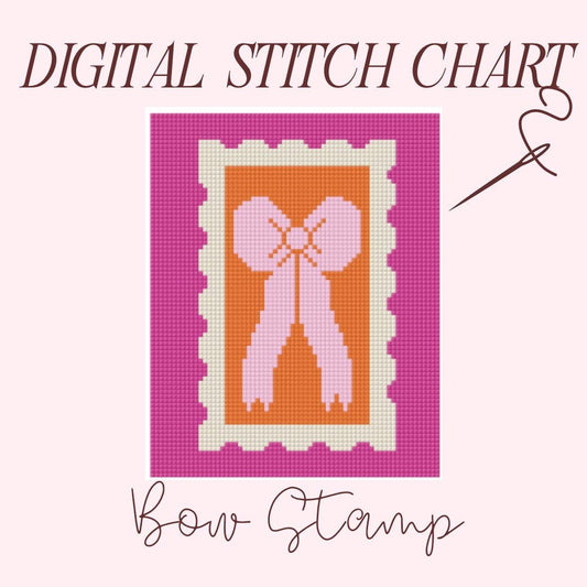 Modern Bow Stamp Needlepoint Design Idea Chart Cross Stitch Pattern Digital PDF Download Paint Your Own Canvas, Bow Needlepoint