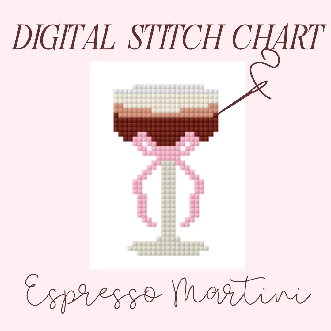 Espresso Martini Coquette Bow Needlepoint PDF Stitch Chart, Cross Stitch Bow Martini Chart, DIY Paint Needlepoint Canvas PDF