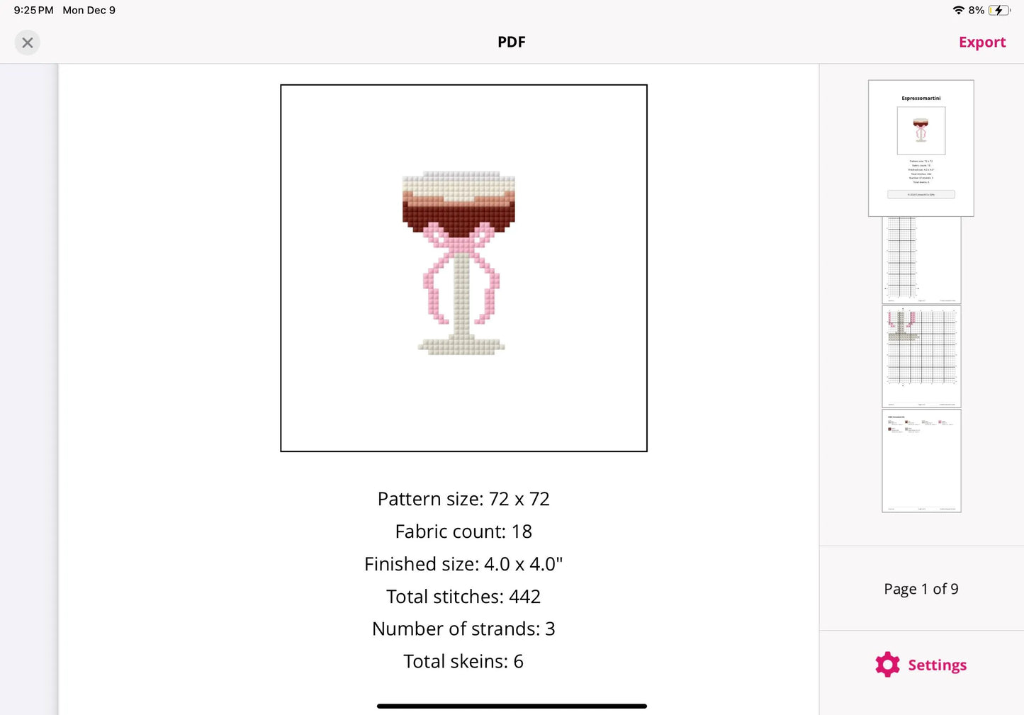 Espresso Martini Coquette Bow Needlepoint PDF Stitch Chart, Cross Stitch Bow Martini Chart, DIY Paint Needlepoint Canvas PDF