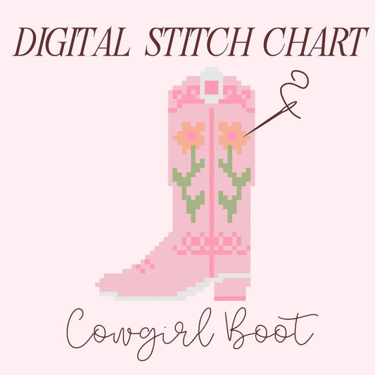 Cowgirl Boot Needlepoint PDF Stitch Chart, Cross Stitch Cowgirl Boot Chart, Diy Paint Needlepoint Canvas PDF, 13 Mesh Needlepoint pdf