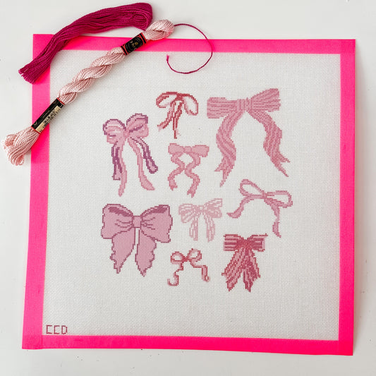 Hand Painted Coquette Bow 8” Pillow Design Needlepoint Canvas 18 Mesh Coquette Needlepoint Canvas Bow Hand Painted