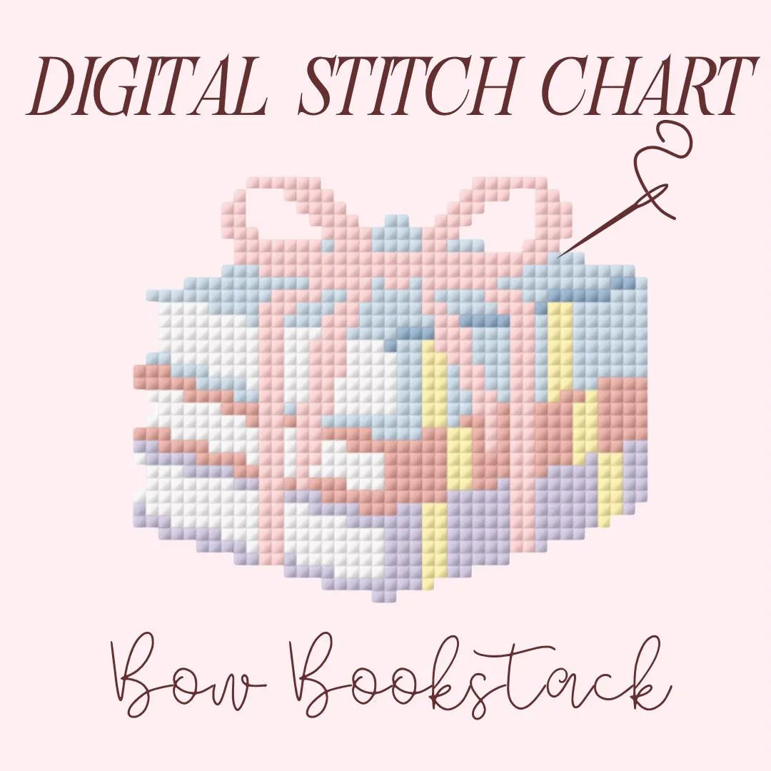 Bow Book Stack Needlepoint PDF Stitch Chart, Cross Stitch Bookish Chart, Diy Paint Needlepoint Canvas PDF, 18 Mesh Needlepoint pdf