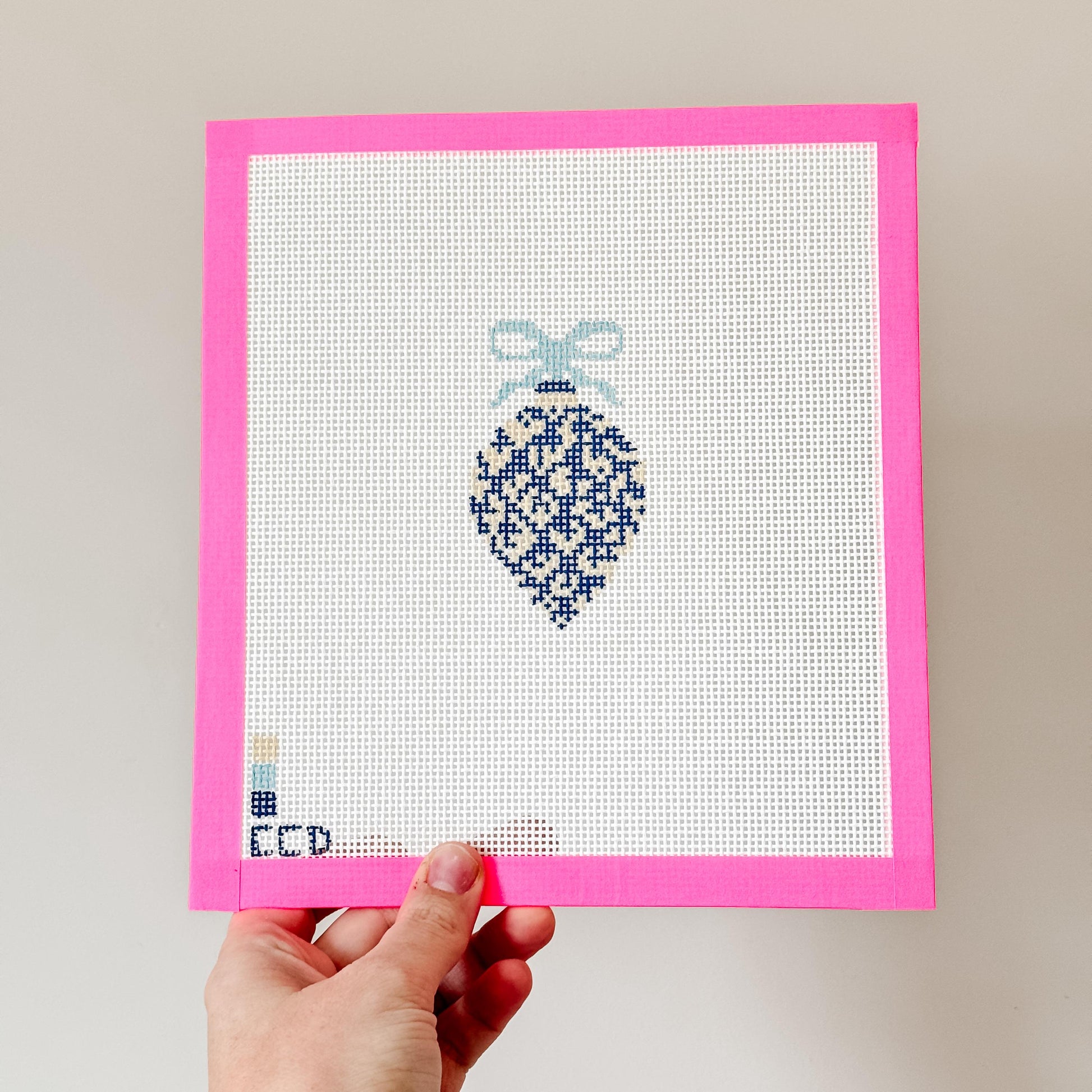 Blue Etoille 4" 13 Mesh Hand Painted Needlepoint Canvas Ornament, Blue White Christmas Ornament Needlepoint Canvas