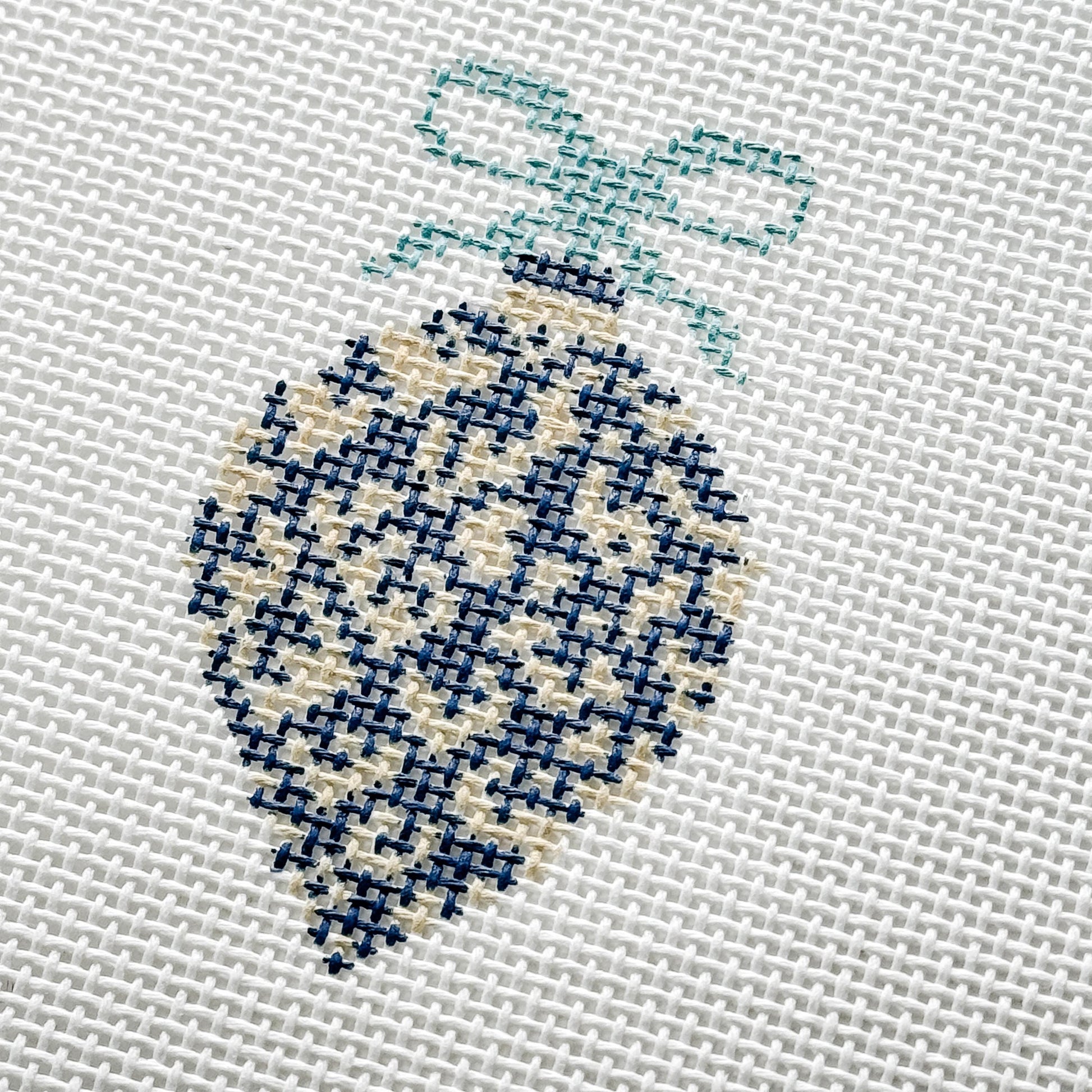 Blue Etoille 4" 13 Mesh Hand Painted Needlepoint Canvas Ornament, Blue White Christmas Ornament Needlepoint Canvas
