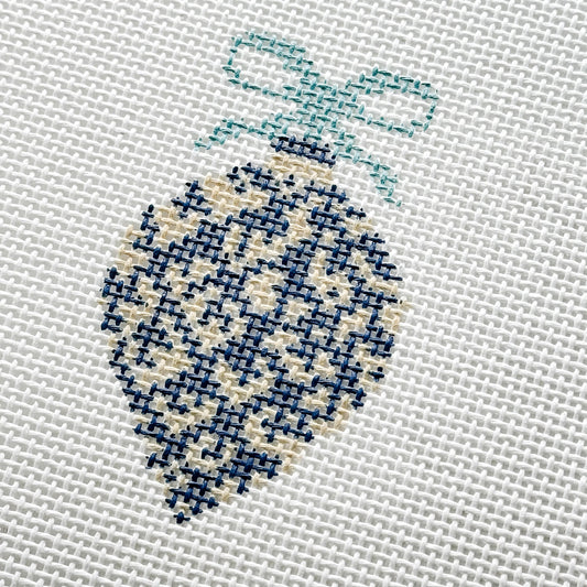 Blue Etoille 4" 13 Mesh Hand Painted Needlepoint Canvas Ornament, Blue White Christmas Ornament Needlepoint Canvas