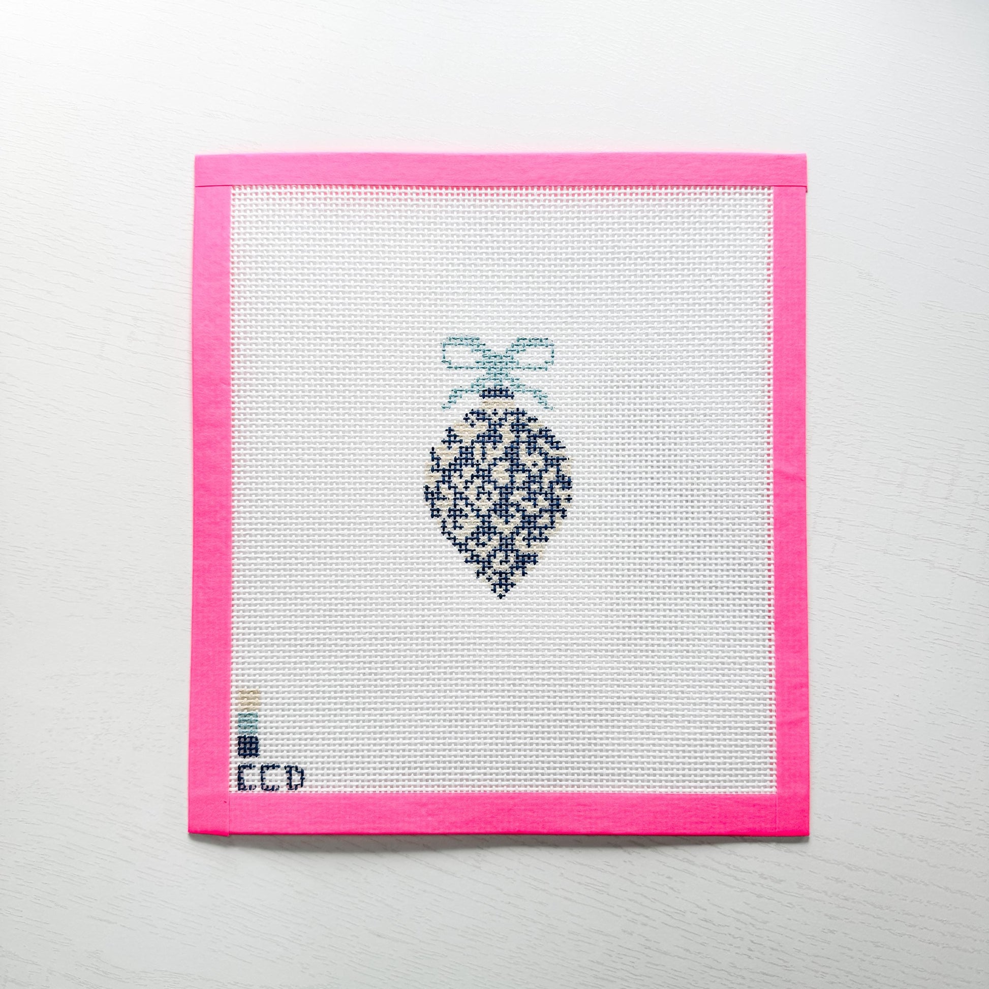 Blue Etoille 4" 13 Mesh Hand Painted Needlepoint Canvas Ornament, Blue White Christmas Ornament Needlepoint Canvas