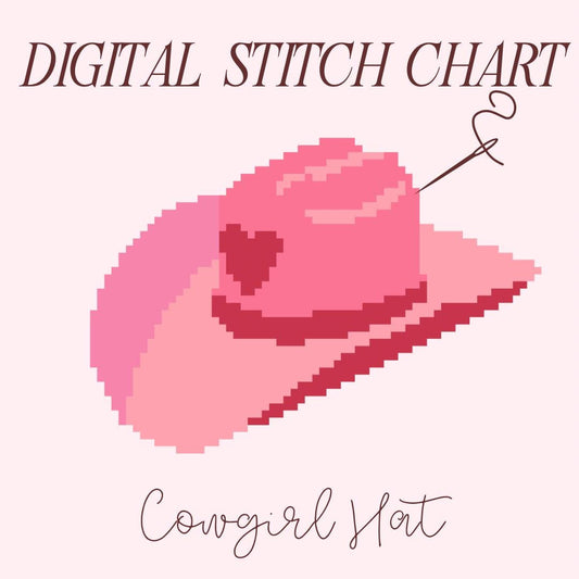 Cowgirl Hat Needlepoint PDF Stitch Chart, Cross Stitch Cowgirl Hat Chart, Diy Paint Needlepoint Canvas PDF, 18 Mesh Needlepoint pdf