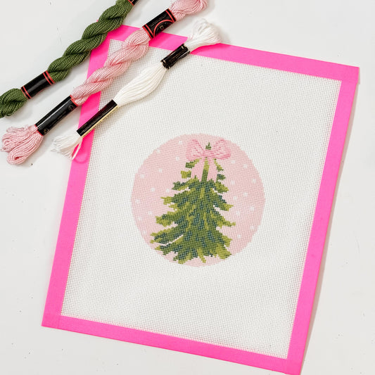 Hand Painted Bow Christmas Tree 4” Needlepoint Ornament Canvas 18 Mesh Christmas Needlepoint Ornament Bow Hand Painted