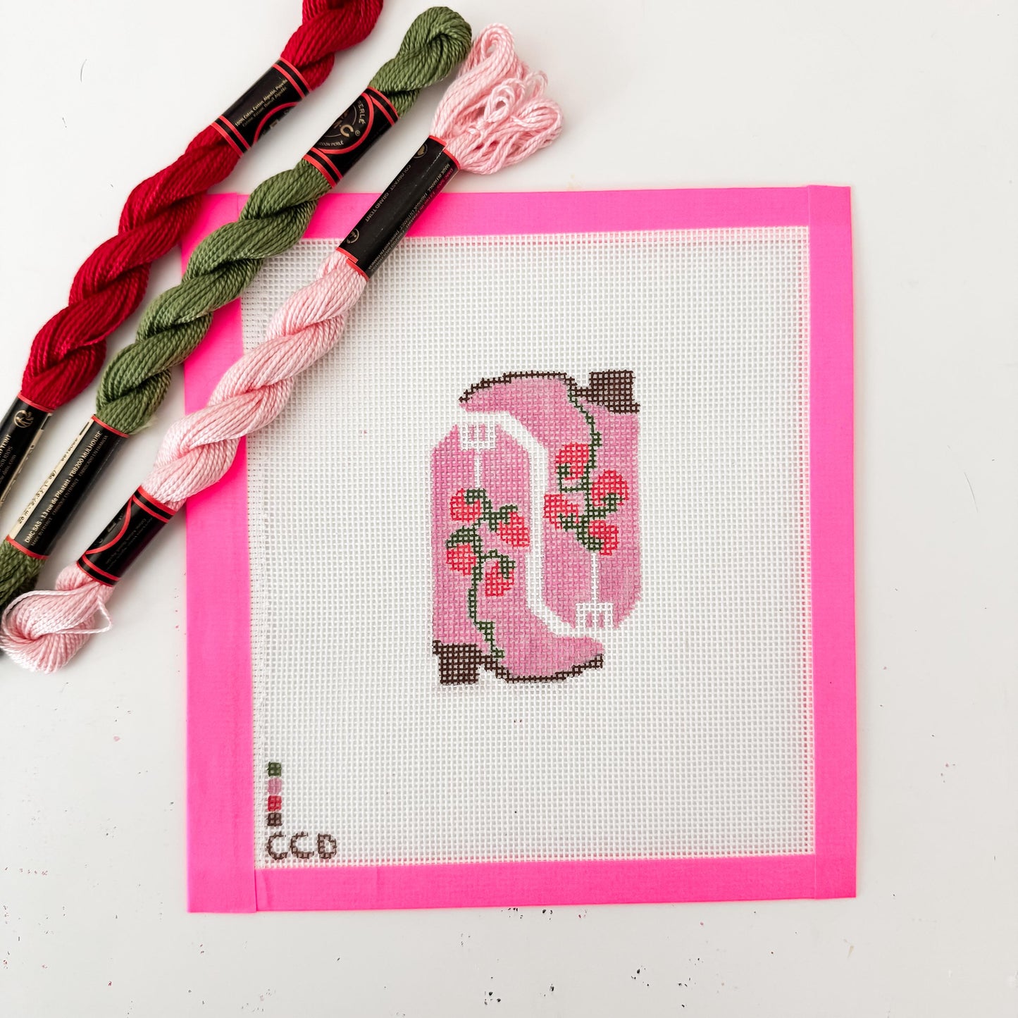 Hand Painted Strawberry Cowgirl Boot 3” Needlepoint Canvas 18 Mesh southern Needlepoint Canvas Boot Hand Painted