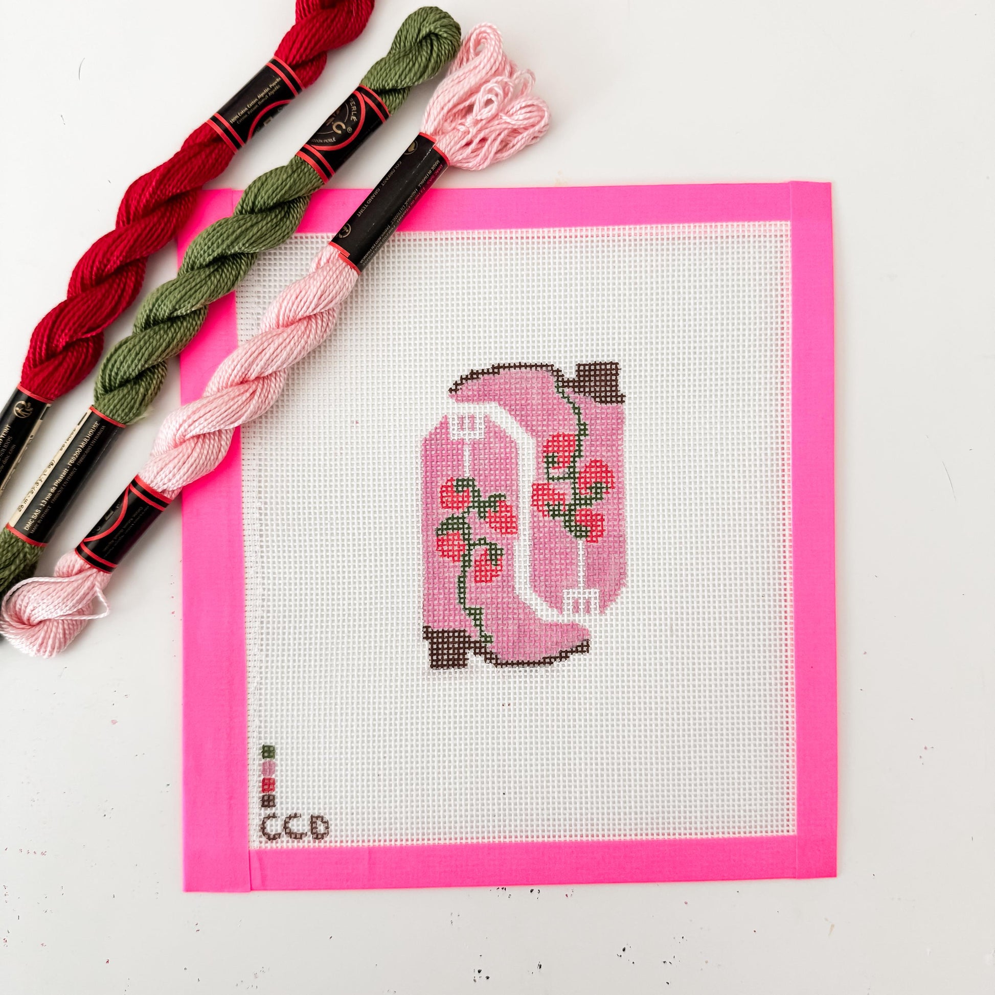 Hand Painted Strawberry Cowgirl Boot 3” Needlepoint Canvas 18 Mesh southern Needlepoint Canvas Boot Hand Painted
