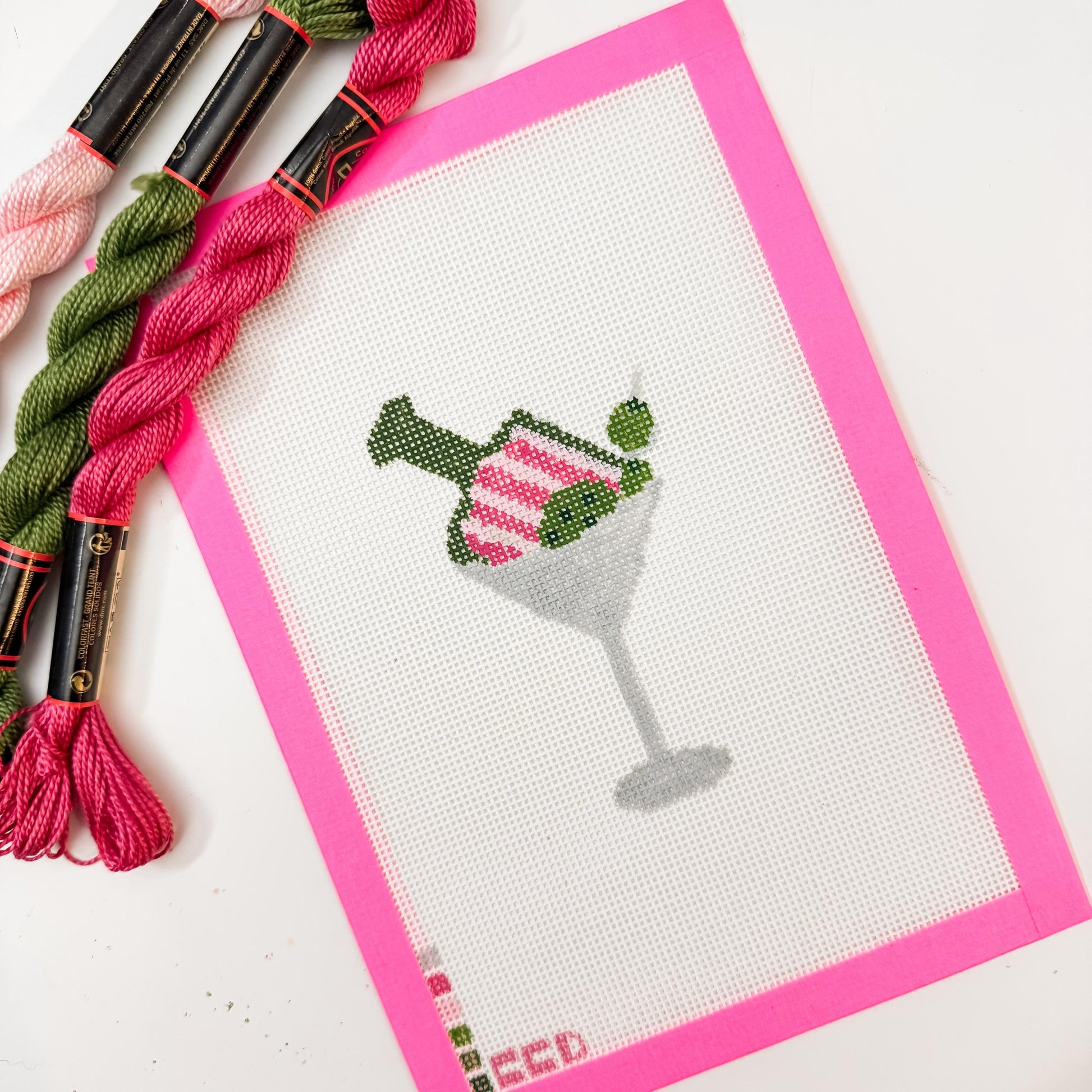 Hand Painted Pickleball Martini 3.5” Needlepoint Canvas 18 Mesh Pickleball Needlepoint Canvas Cocktail Hand Painted