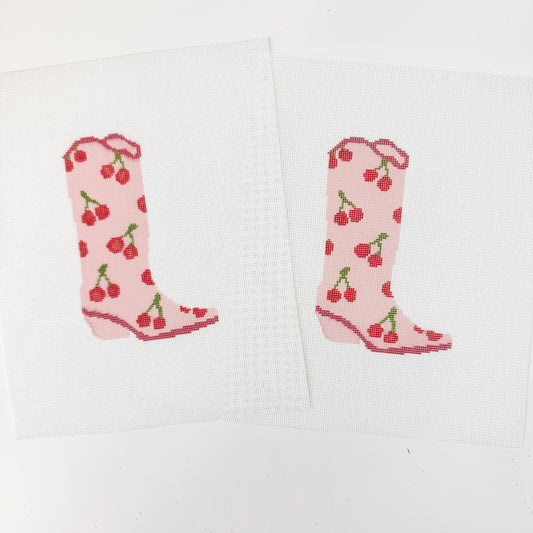 Hand Painted Cherry Cowgirl Boot 6” Needlepoint Canvas 18 Mesh Cowboy Boot Needlepoint Canvas modern Hand Painted