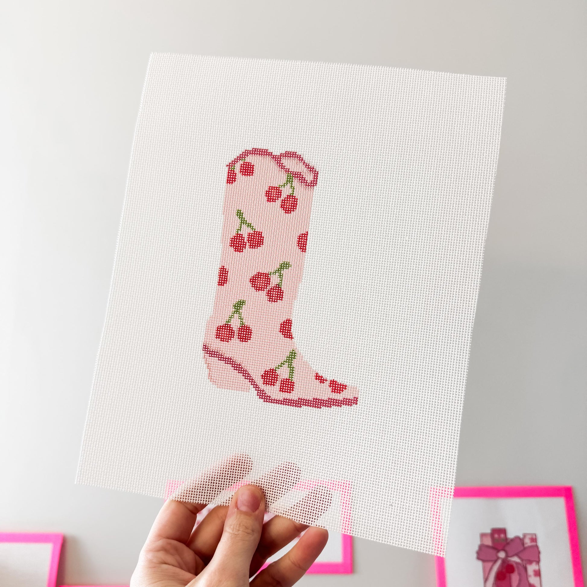 Hand Painted Cherry Cowgirl Boot 6” Needlepoint Canvas 18 Mesh Cowboy Boot Needlepoint Canvas modern Hand Painted