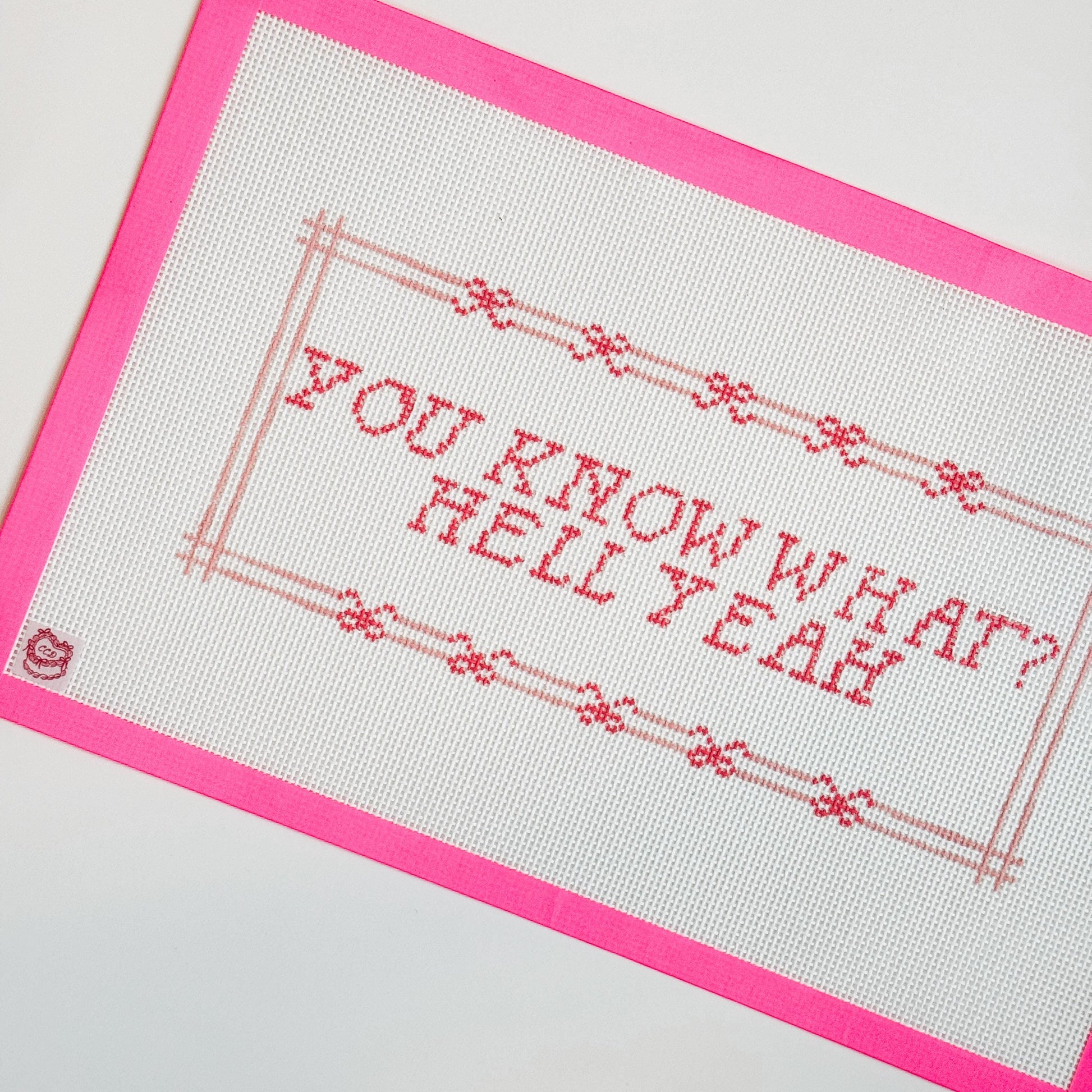 Cheeky Saying Bow Needlepoint Canvas, Hand Painted Needlepoint Pillow Canvas, Bow Needlepoint Canvas 13 mesh 10"x6" Design