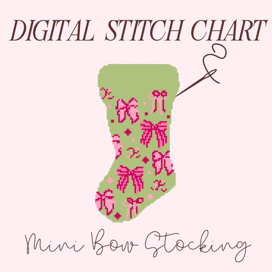 Coquette Bow Mini Stocking Needlepoint PDF Stitch Chart, Cross Stitch Stocking Chart, Diy Paint Needlepoint Canvas PDF