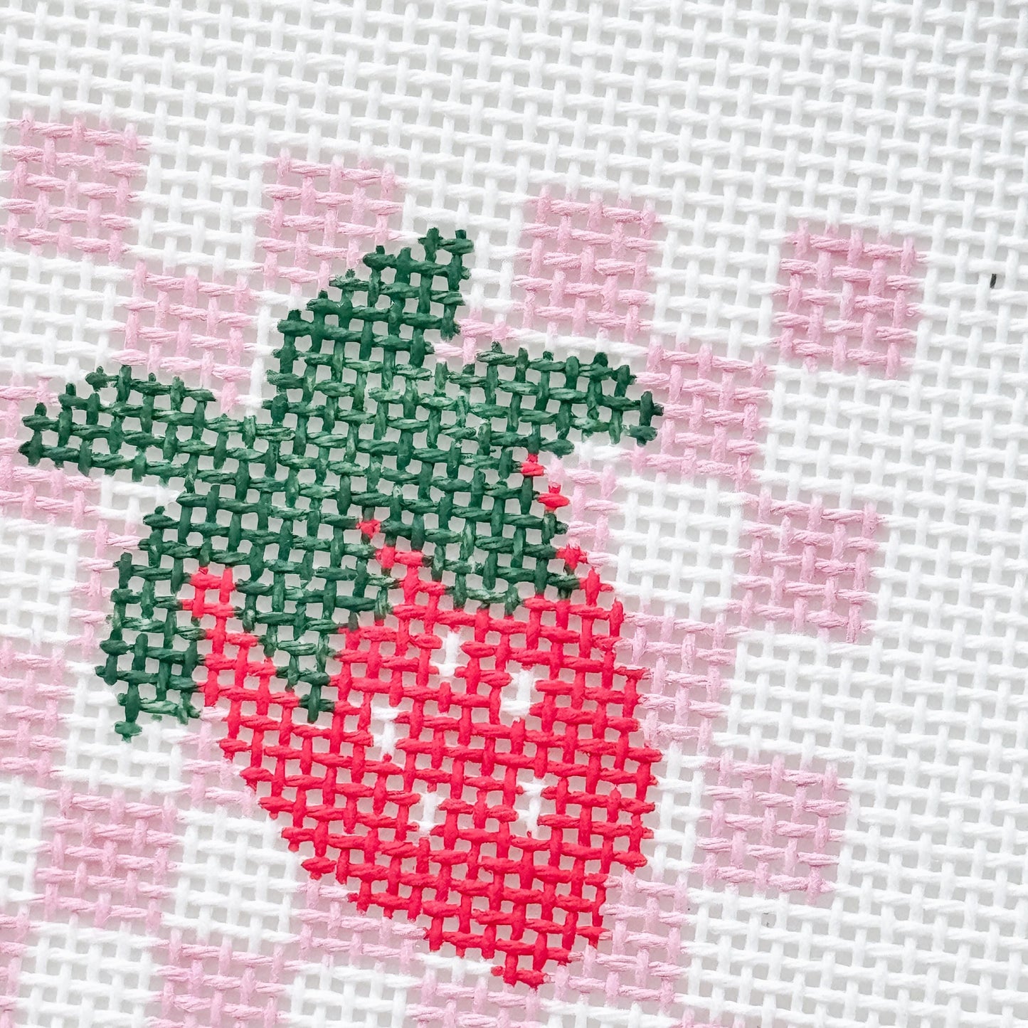 Hand Painted Strawberry Checkered 2” Needlepoint Canvas 18 Mesh Coquette Needlepoint Canvas Summer Hand Painted