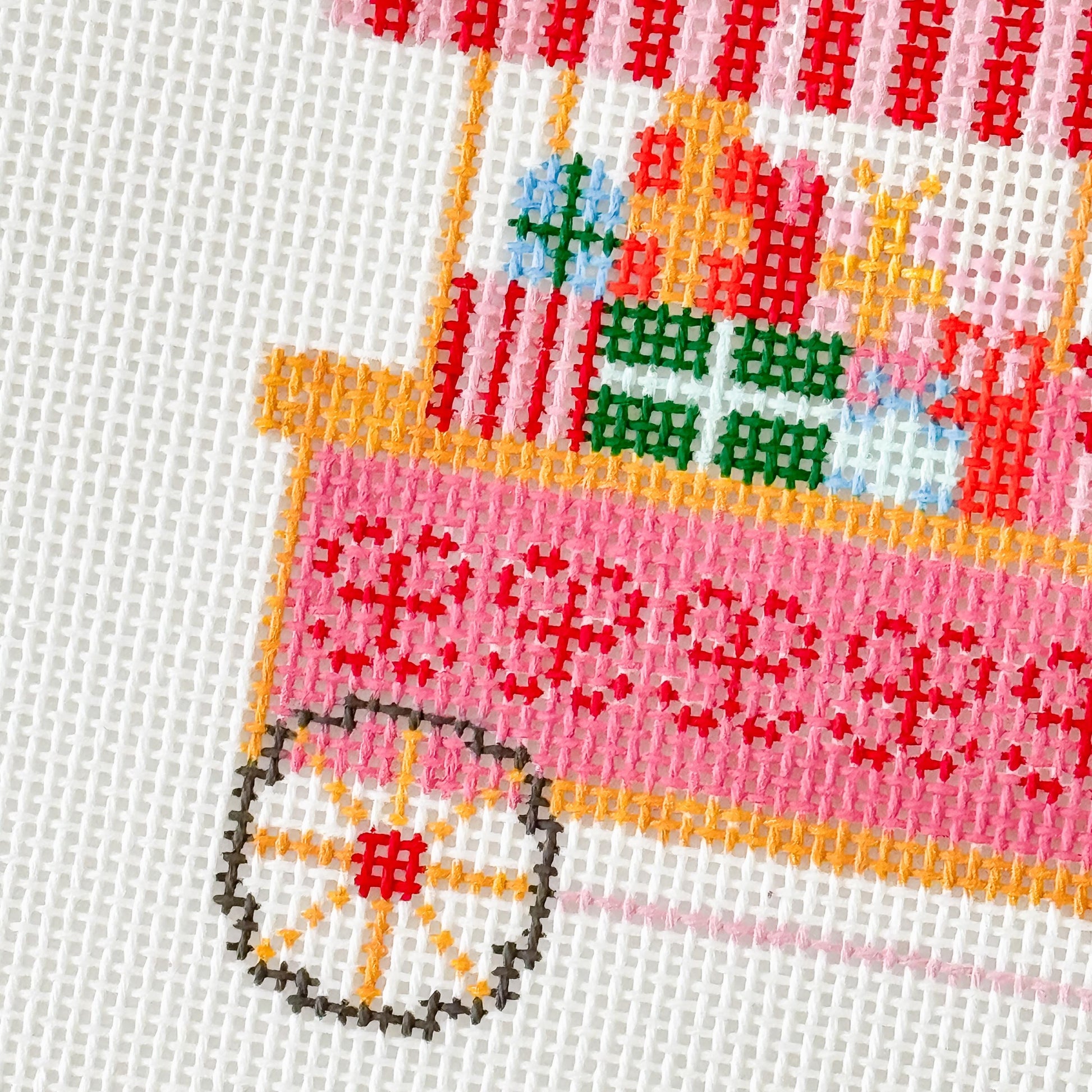 Christmas Trolley Cart Needlepoint Canvas 18 Mesh 4” Design, Christmas Ornament Needlepoint Canvas modern Hand Painted