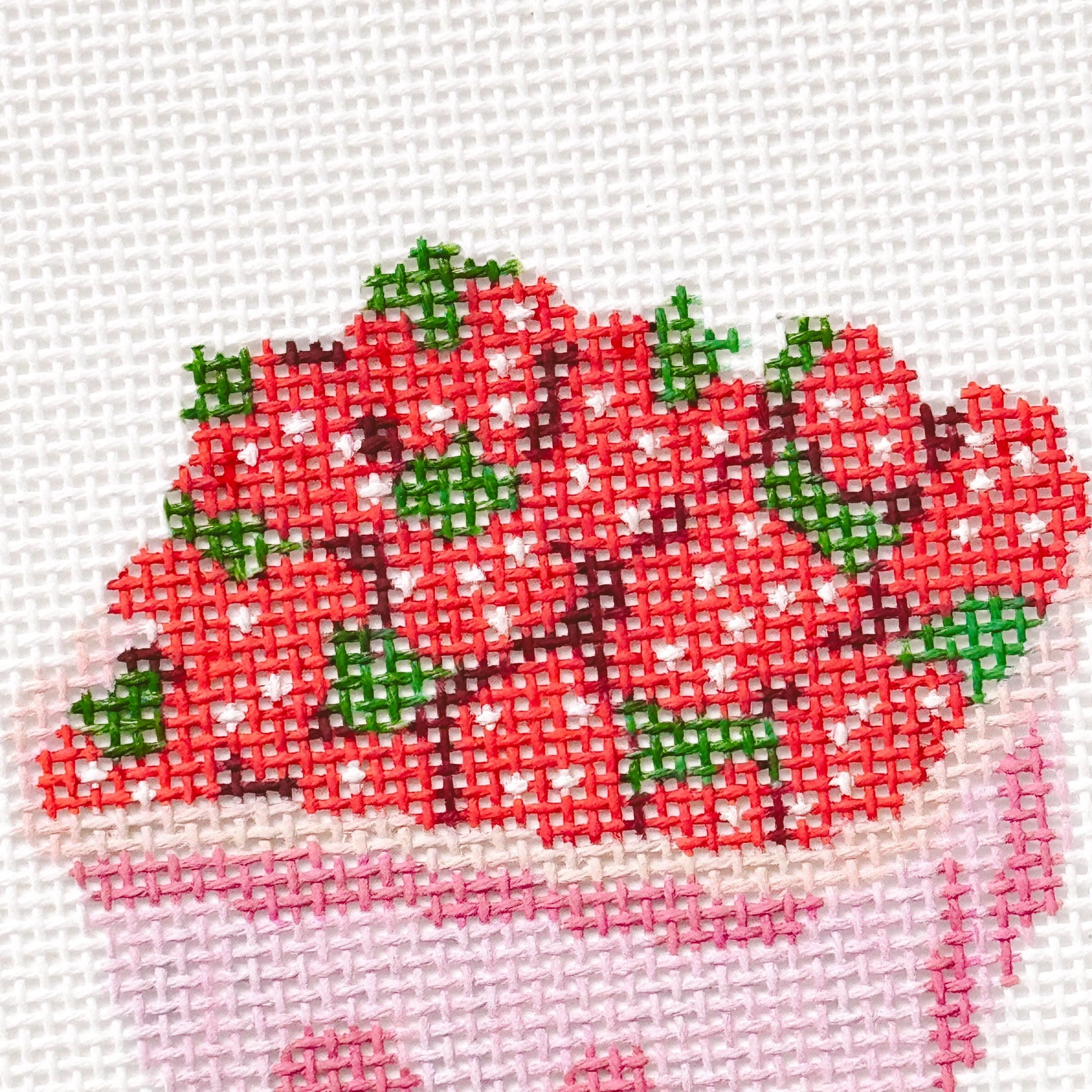 Strawberry Basket Needlepoint Canvas 18 Mesh 3” Design, Summer Strawberries Needlepoint Canvas modern Hand Painted