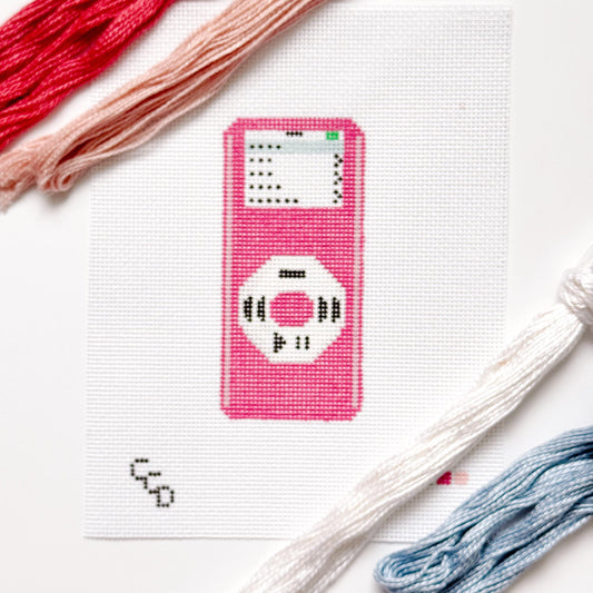 Y2K MP3 Player Pink Nostalgic Needlepoint Canvas 13 Mesh 5"x2.5" Design, Y2K Needlepoint, Aesthetic Needlepoint Canvas Hand Painted