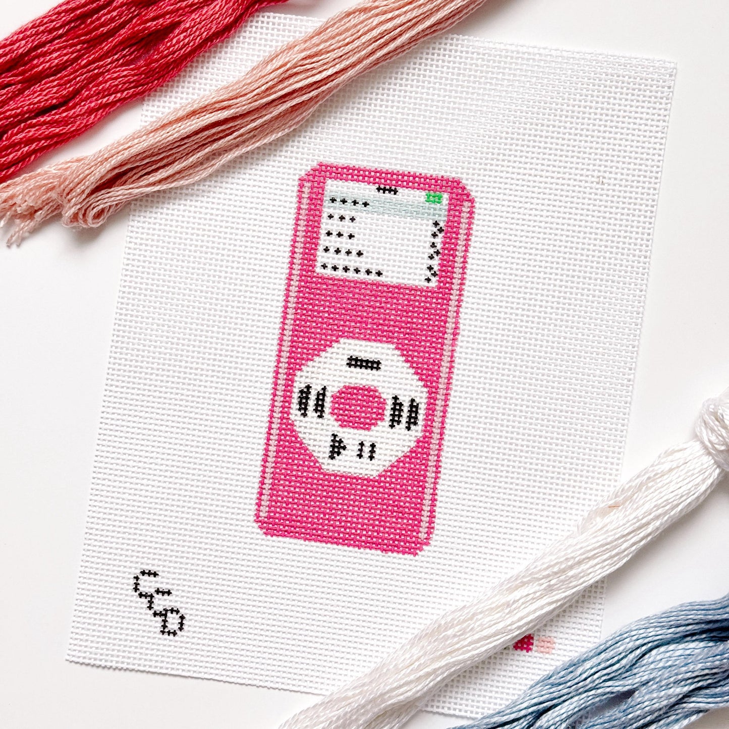 Y2K MP3 Player Pink Nostalgic Needlepoint Canvas 13 Mesh 5"x2.5" Design, Y2K Needlepoint, Aesthetic Needlepoint Canvas Hand Painted