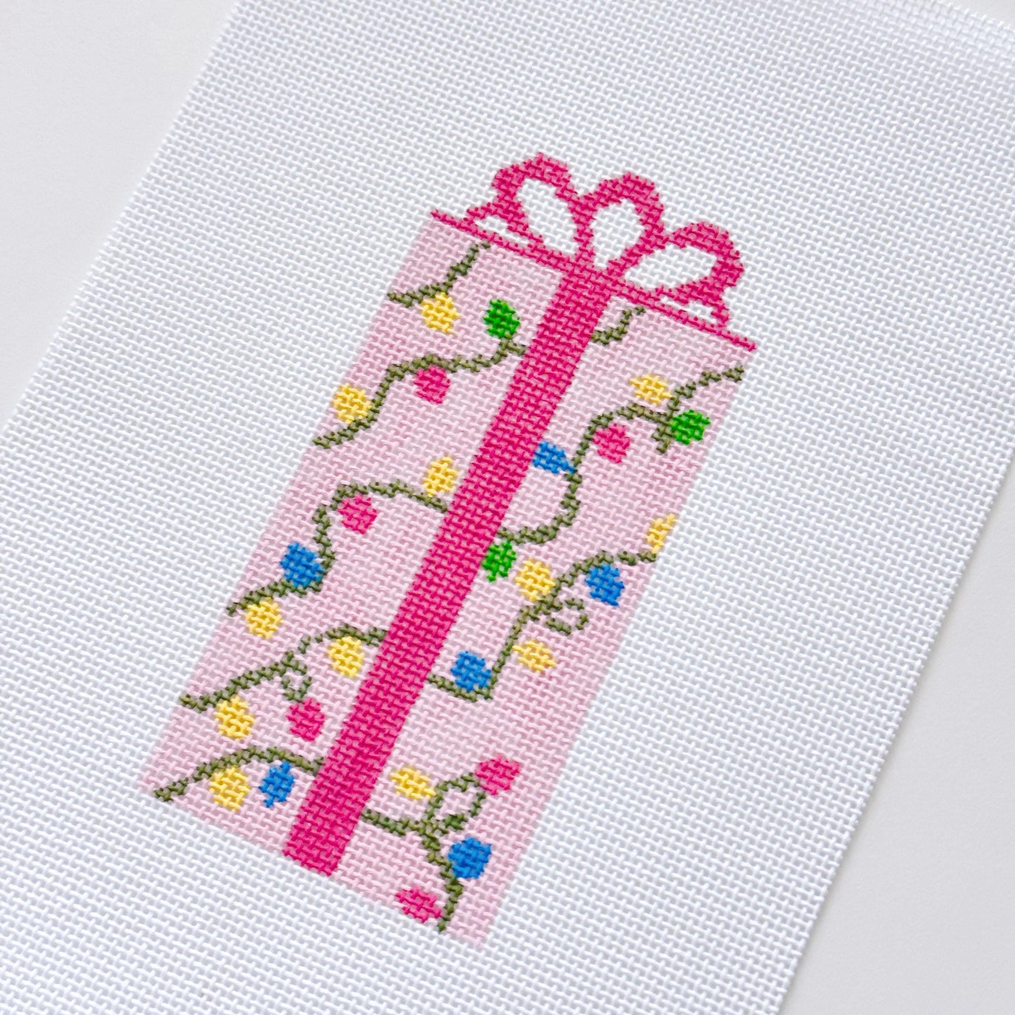 Pink Present Christmas Needlepoint Canvas 18 Mesh 2.5”x5” Design, Bow Christmas Needlepoint Ornament, Modern Needlepoint