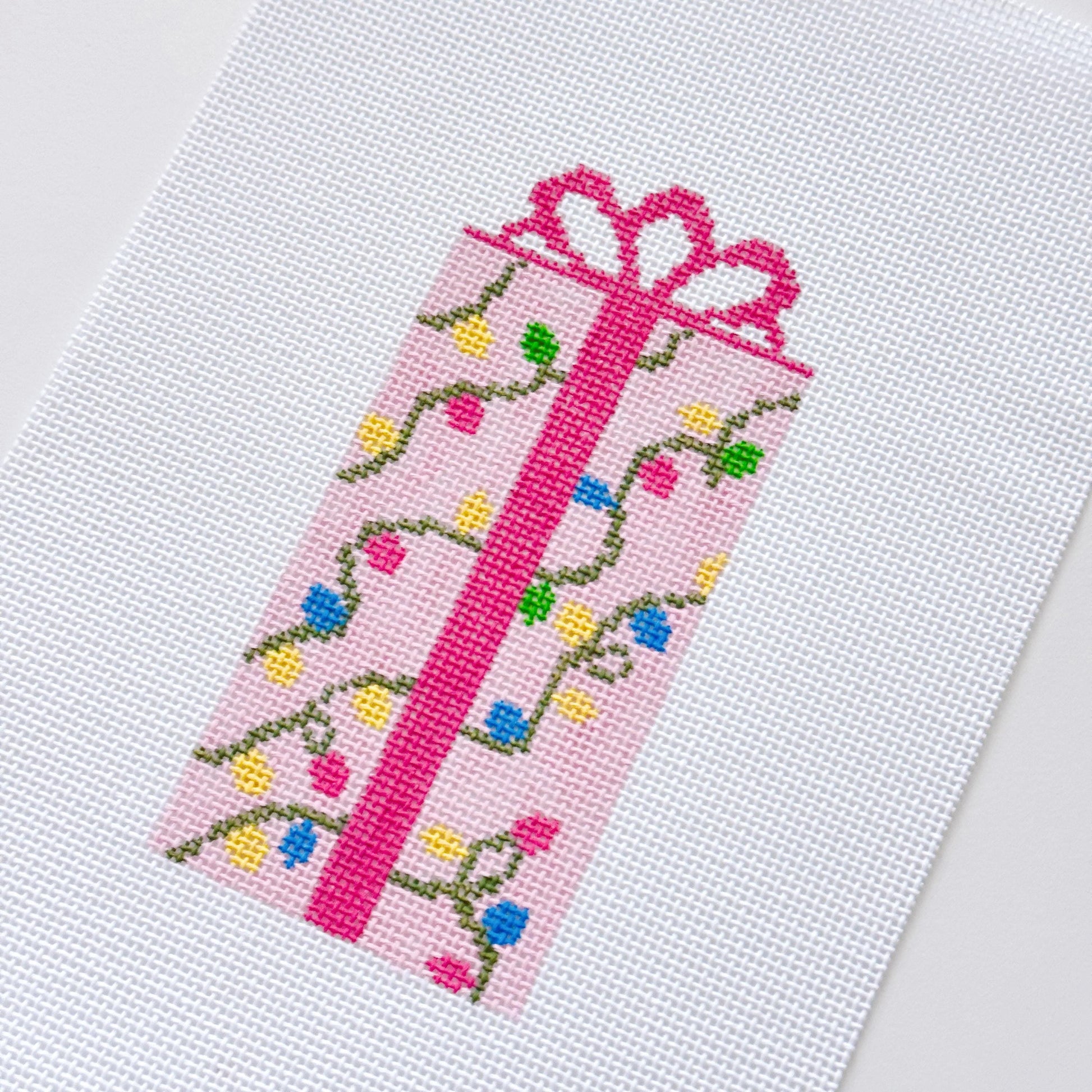 Pink Present Christmas Needlepoint Canvas 18 Mesh 2.5”x5” Design, Bow Christmas Needlepoint Ornament, Modern Needlepoint