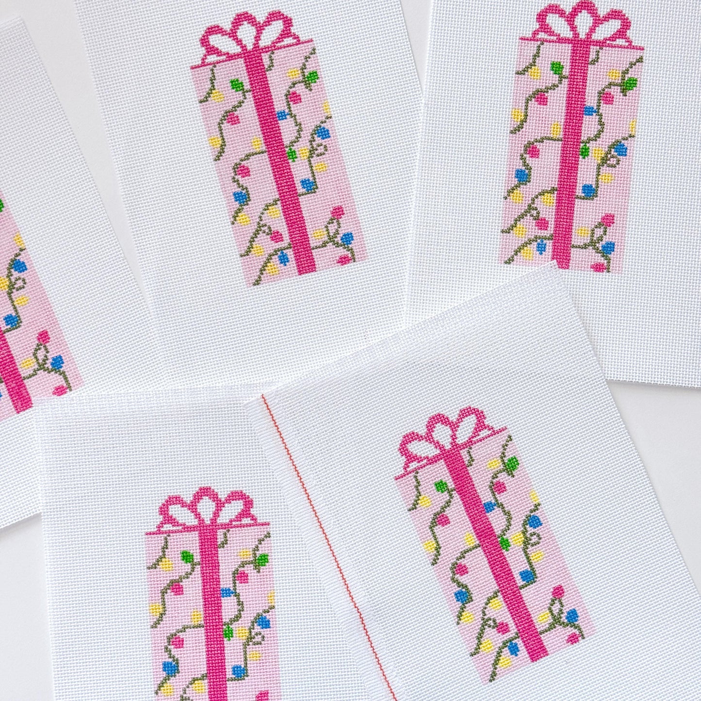 Pink Present Christmas Needlepoint Canvas 18 Mesh 2.5”x5” Design, Bow Christmas Needlepoint Ornament, Modern Needlepoint