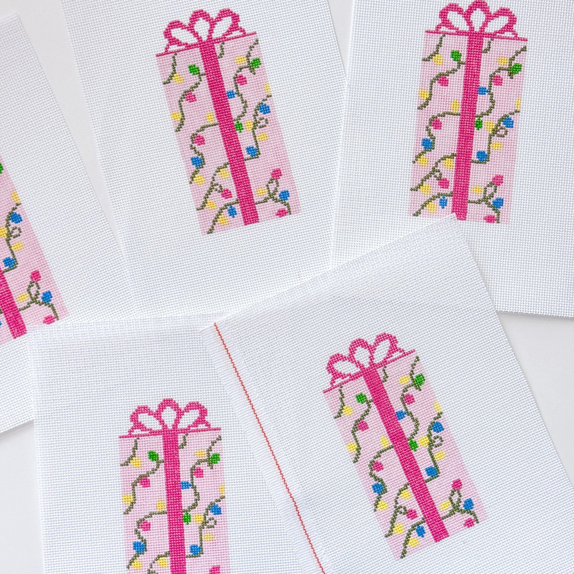 Pink Present Christmas Needlepoint Canvas 18 Mesh 2.5”x5” Design, Bow Christmas Needlepoint Ornament, Modern Needlepoint