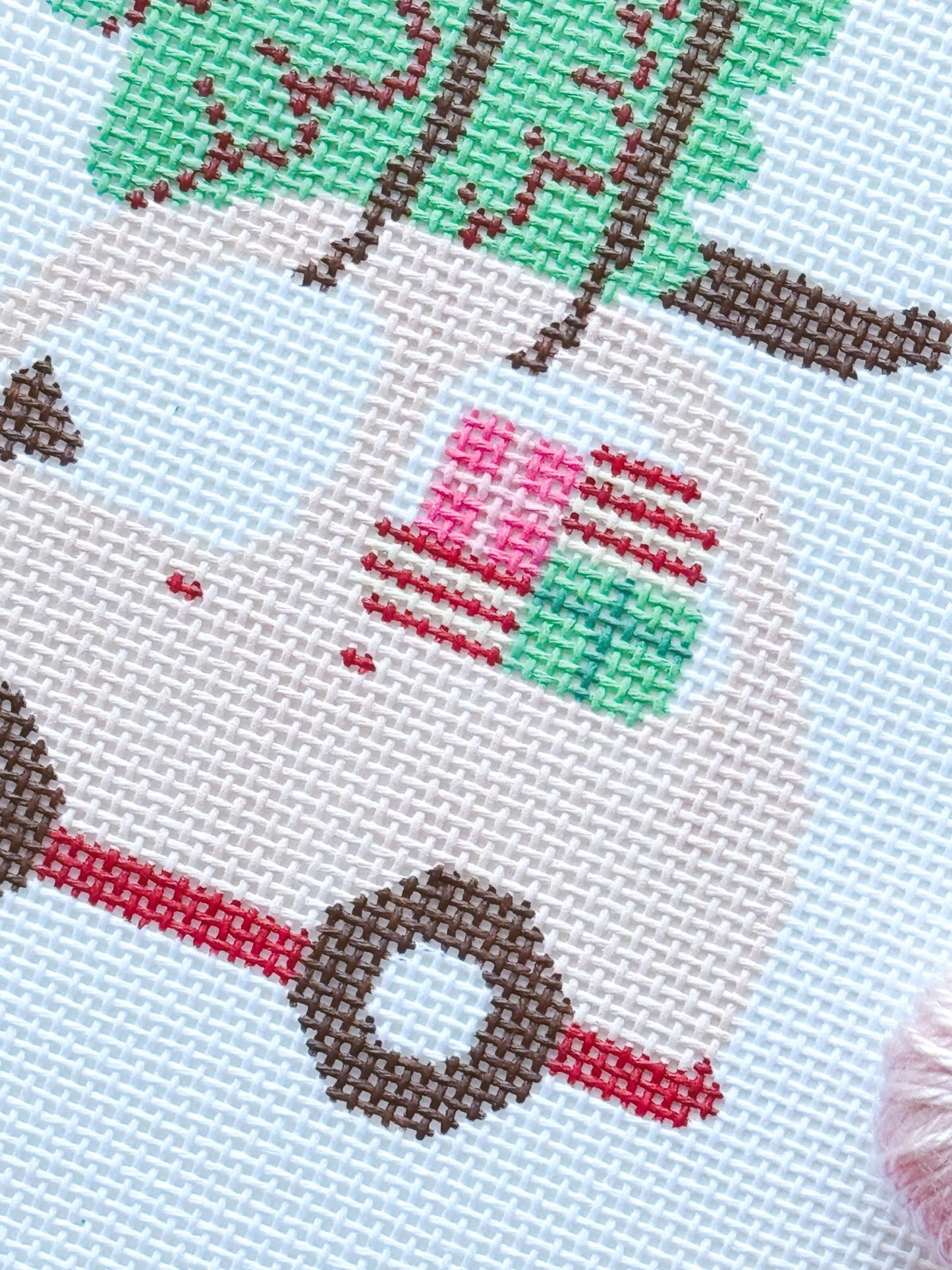 Christmas Needlepoint Ornament, Christmas Car Needlepoint, Modern Needlepoint, 18 Mesh 4”x4” Design, Pink Christmas Needlepoint Canvas