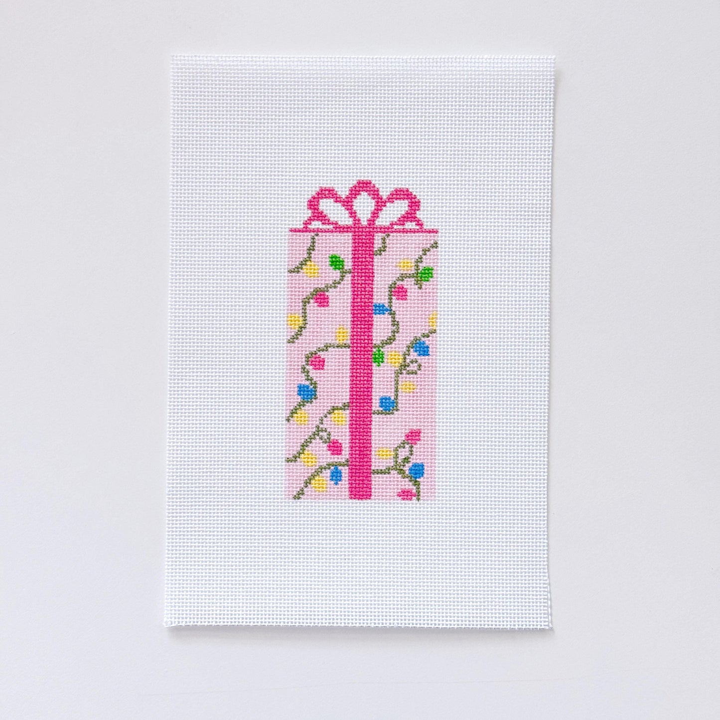 Pink Present Christmas Needlepoint Canvas 18 Mesh 2.5”x5” Design, Bow Christmas Needlepoint Ornament, Modern Needlepoint