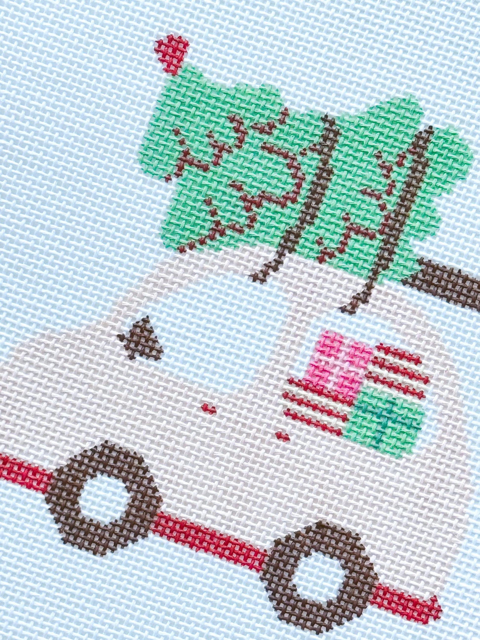 Christmas Needlepoint Ornament, Christmas Car Needlepoint, Modern Needlepoint, 18 Mesh 4”x4” Design, Pink Christmas Needlepoint Canvas