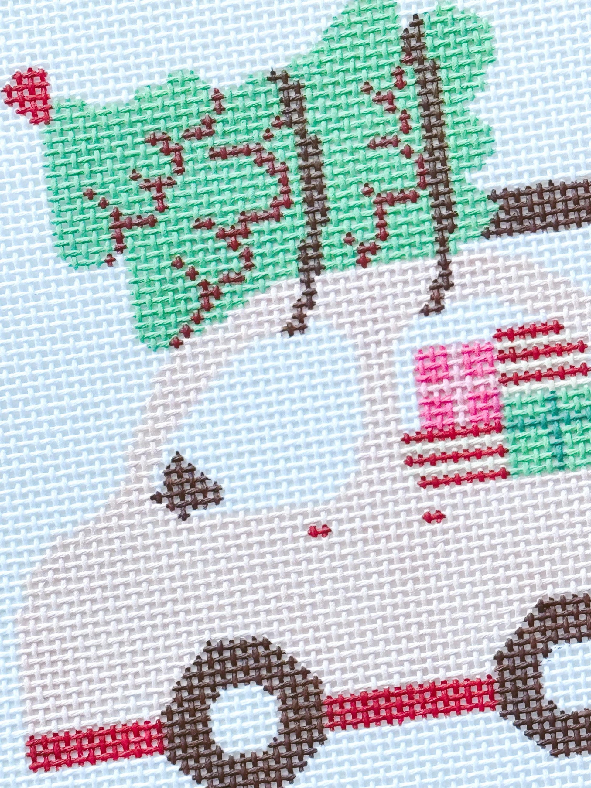 Christmas Needlepoint Ornament, Christmas Car Needlepoint, Modern Needlepoint, 18 Mesh 4”x4” Design, Pink Christmas Needlepoint Canvas