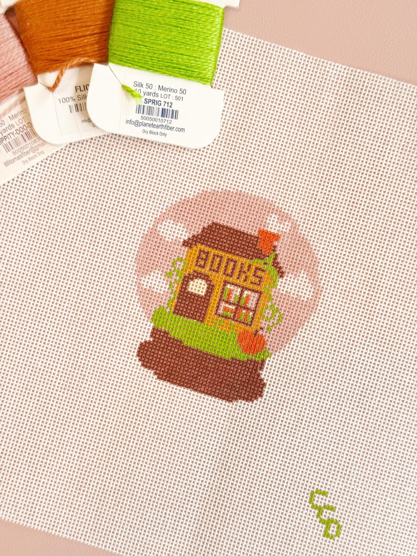 Fall Bookish Needlepoint Canvas, Book Theme Needlepoint, Fall Needlepoint Canvas 3x3” design on 18 mesh