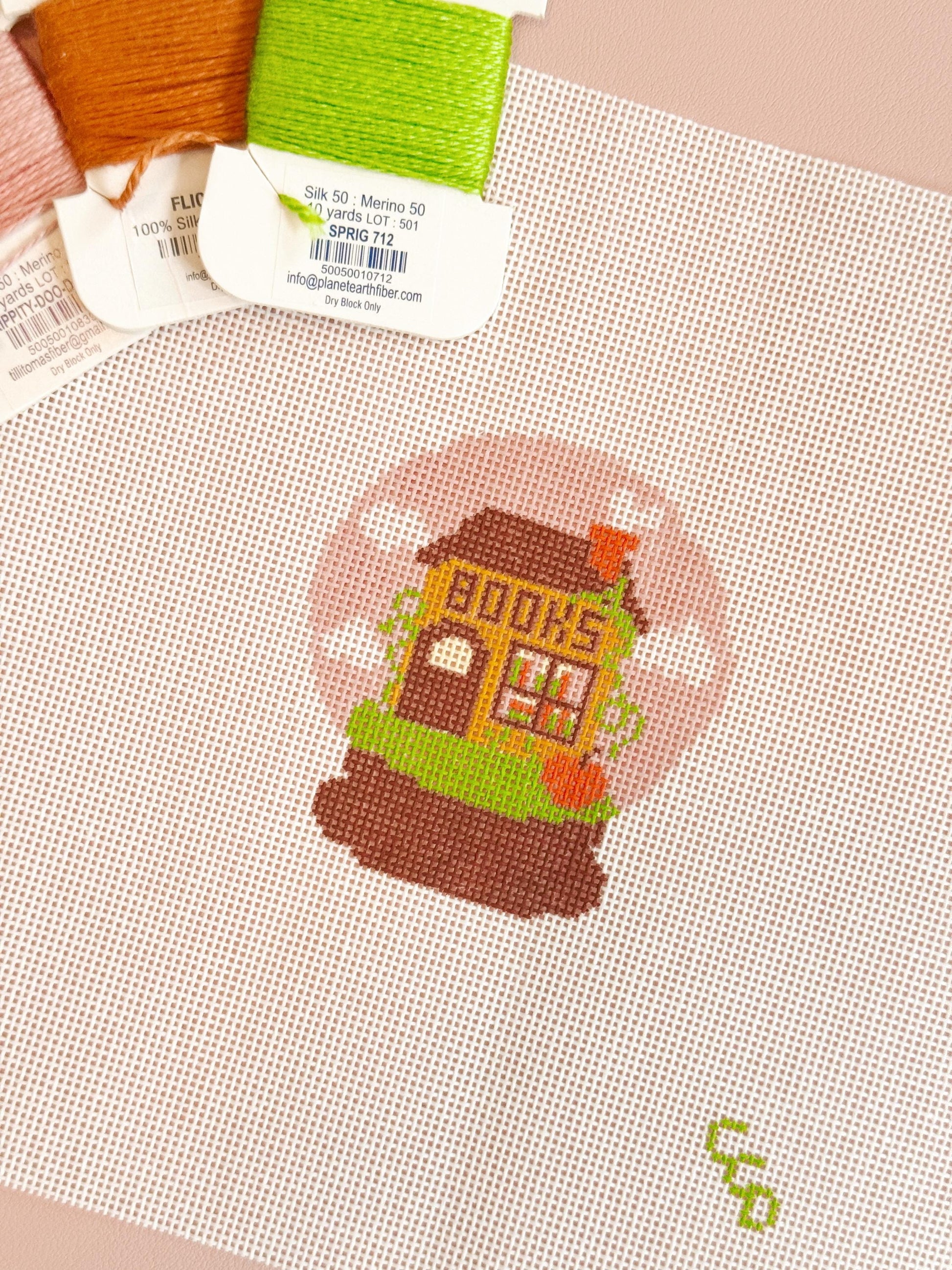 Fall Bookish Needlepoint Canvas, Book Theme Needlepoint, Fall Needlepoint Canvas 3x3” design on 18 mesh