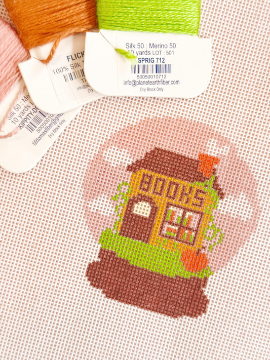 Fall Bookish Needlepoint Canvas, Book Theme Needlepoint, Fall Needlepoint Canvas 3x3” design on 18 mesh