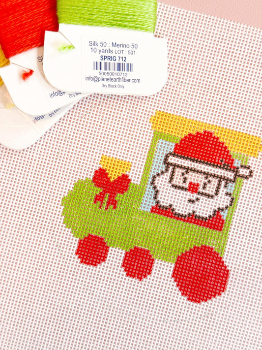 Hand Painted Christmas Santa Train Ornament Roun Needlepoint Canvas 4” Needlepoint Canvas 18 Mesh Needlepoint Canvas Christmas Hand Painted