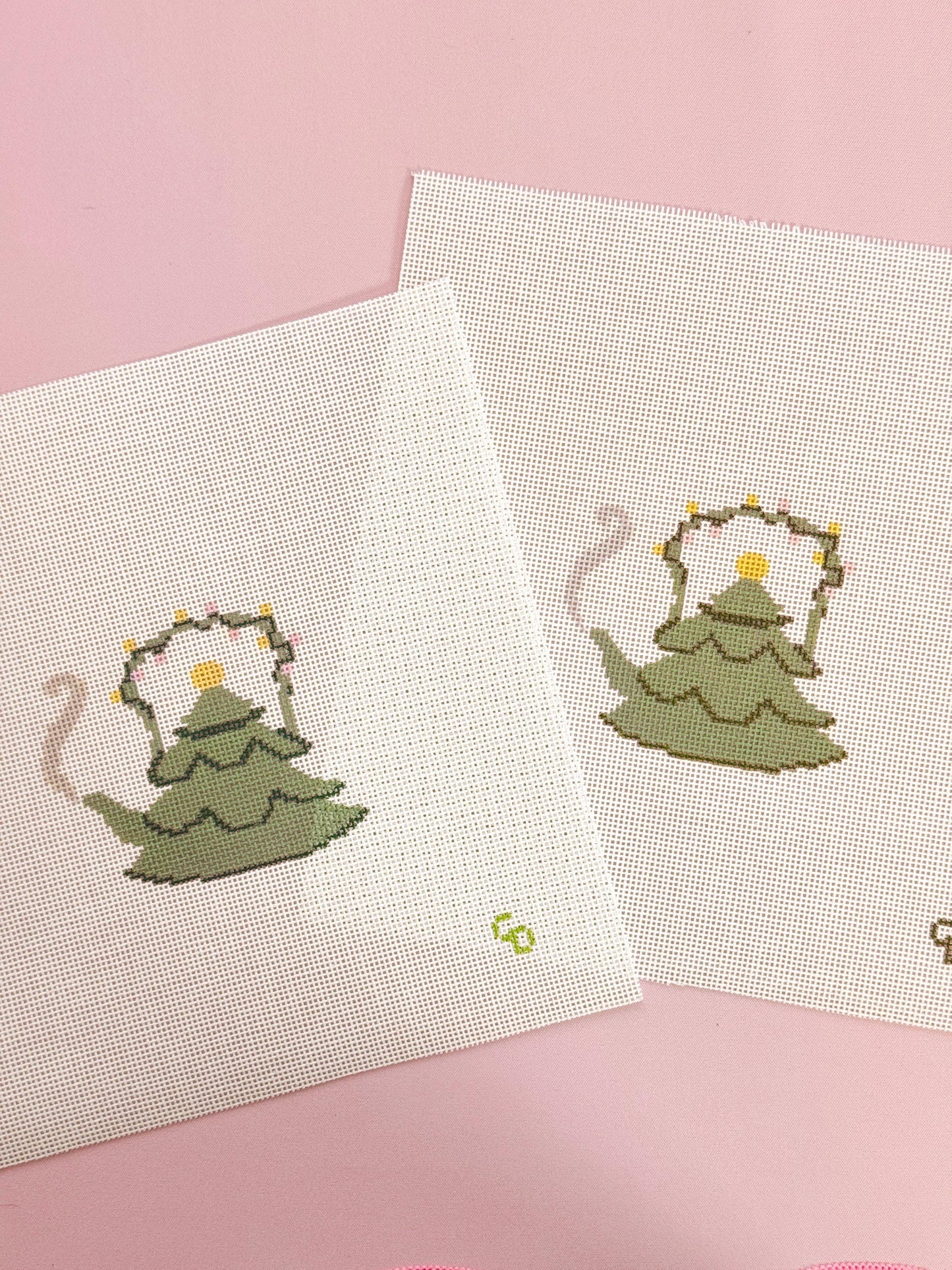 Christmas Tree Tea Kettle 18 Mesh Needlepoint Canvas – 2.5&quot; x 3&quot; Design