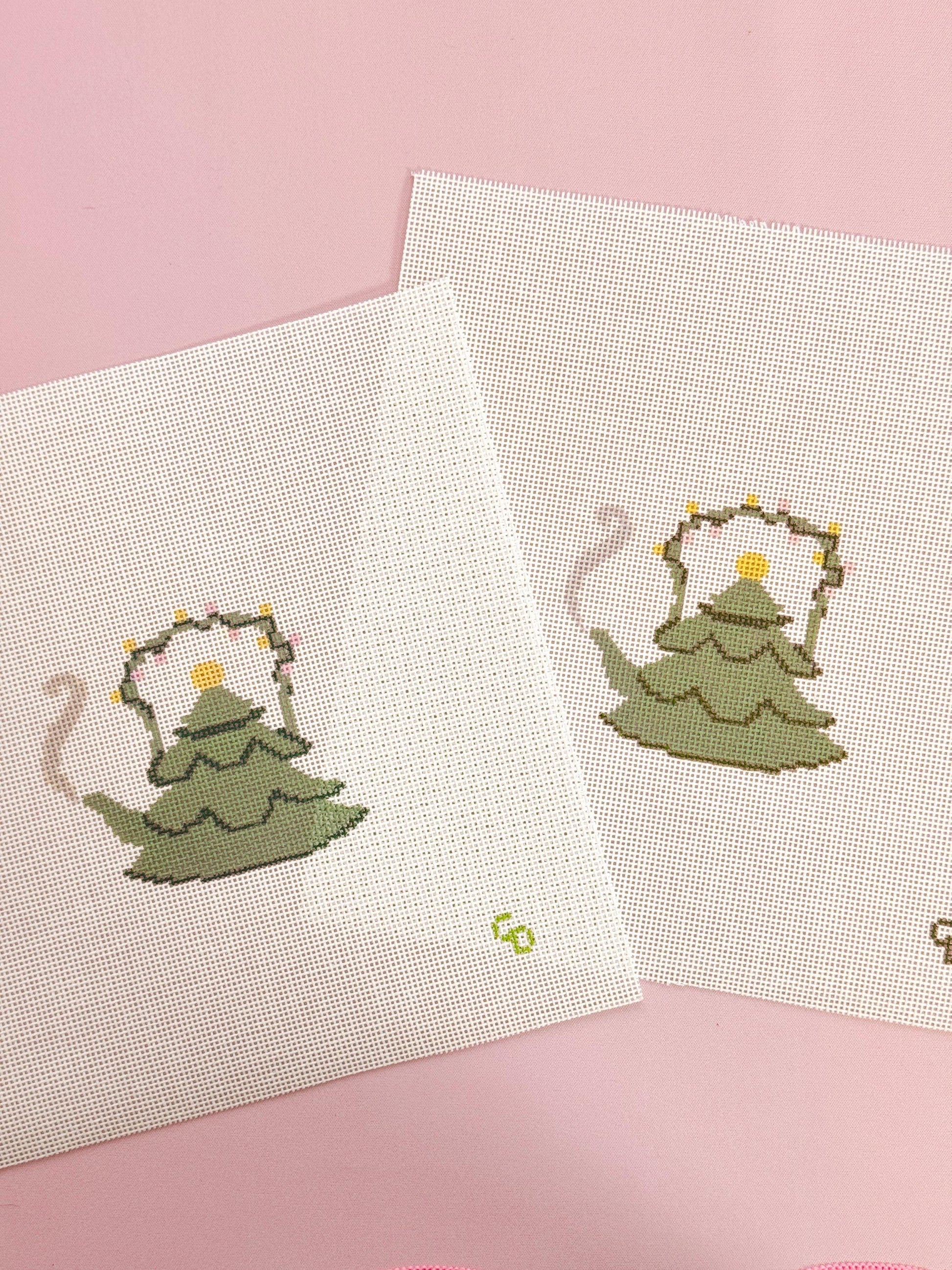 Christmas Tree Tea Kettle 18 Mesh Needlepoint Canvas – 2.5&quot; x 3&quot; Design