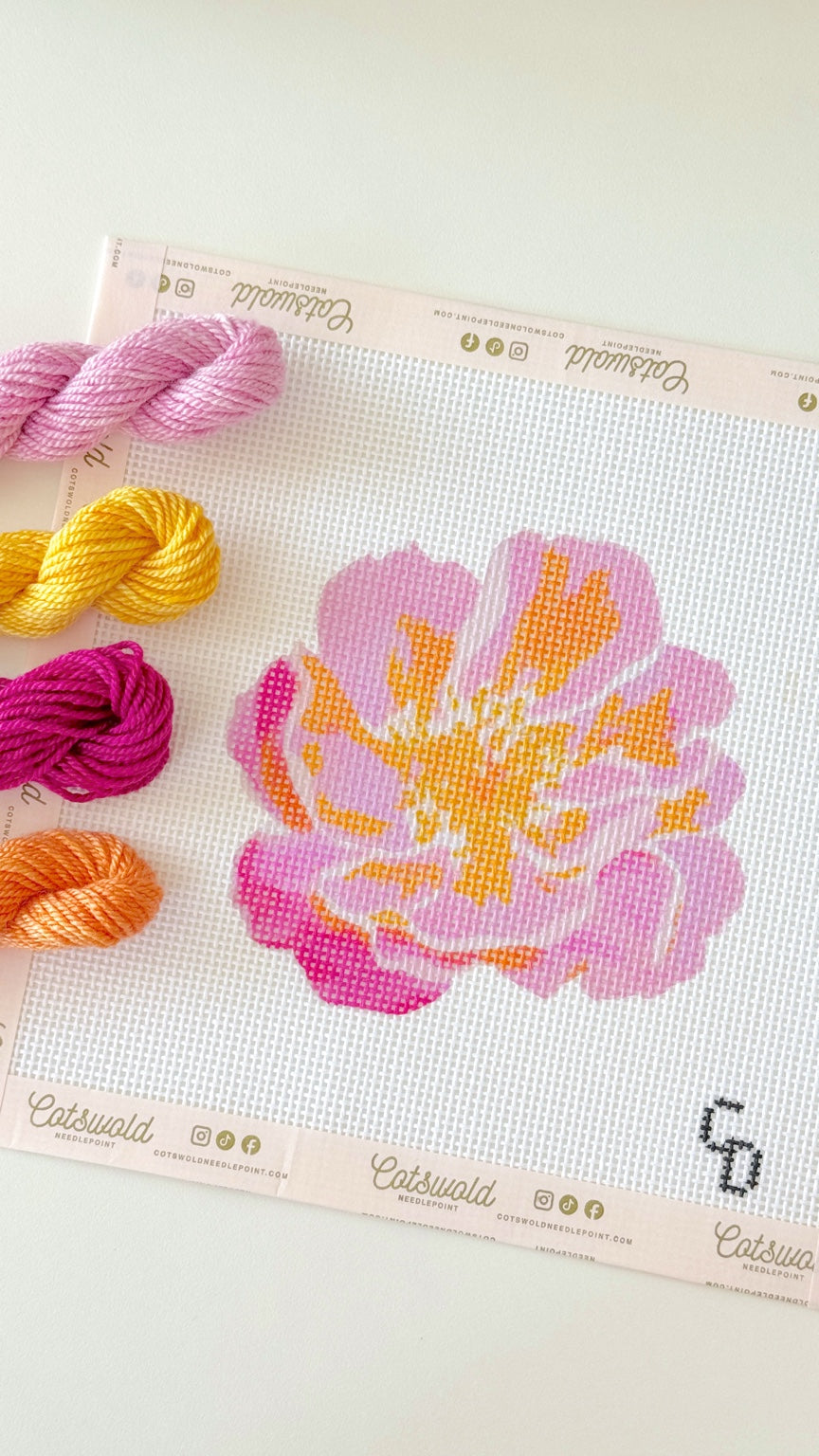 Pink and orange flower 13 mesh needlepoint canvas angled product view