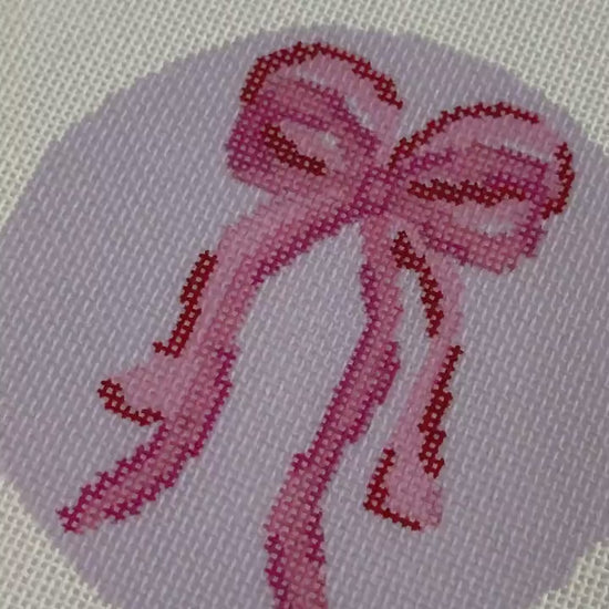 Bow Coquette Christmas Ornament Needlepoint Canvas, Hand Painted Needlepoint Ornament Canvas, Bow Needlepoint Canvas 18 mesh 4" Round