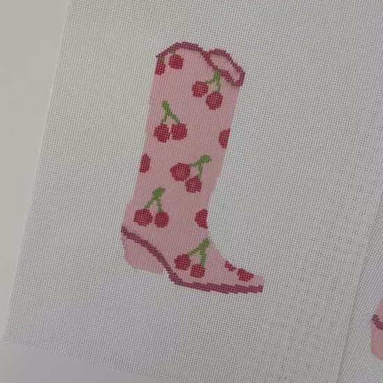 Hand Painted Cherry Cowgirl Boot 6” Needlepoint Canvas 18 Mesh Cowboy Boot Needlepoint Canvas modern Hand Painted
