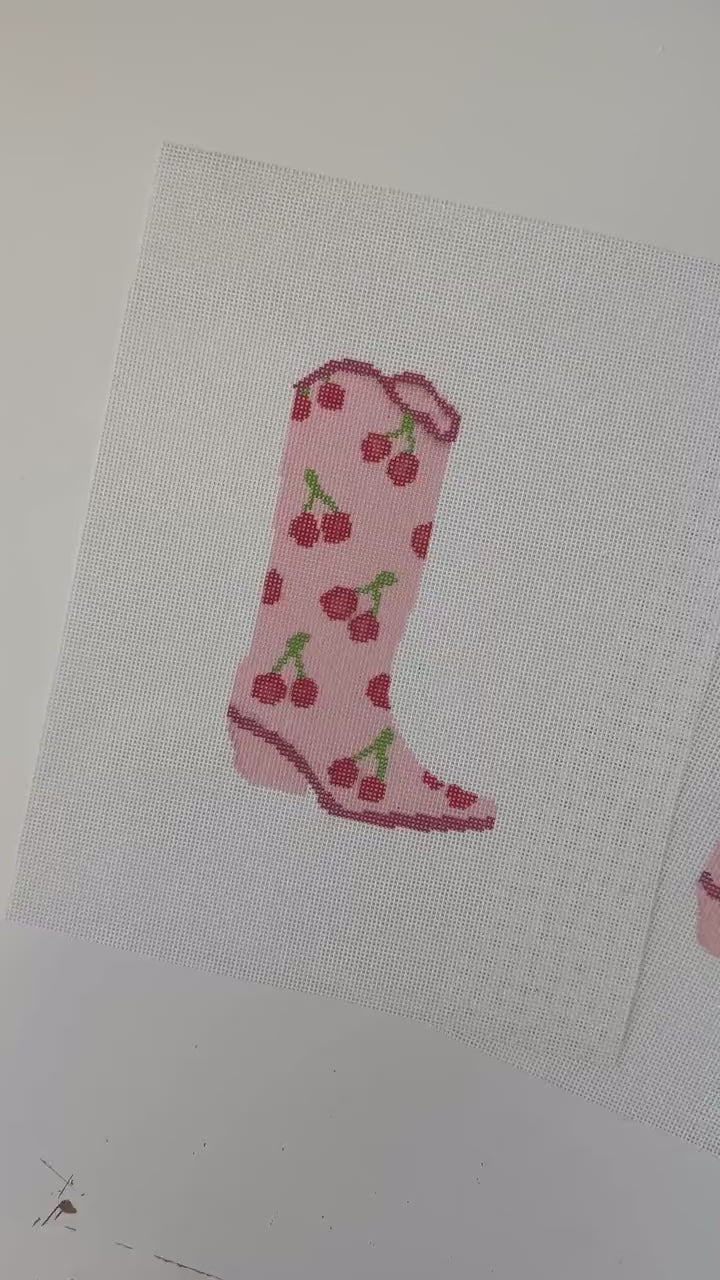 Hand Painted Cherry Cowgirl Boot 6” Needlepoint Canvas 18 Mesh Cowboy Boot Needlepoint Canvas modern Hand Painted