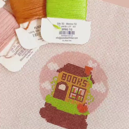 Fall Bookish Needlepoint Canvas, Book Theme Needlepoint, Fall Needlepoint Canvas 3x3” design on 18 mesh