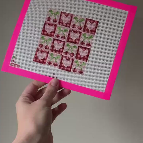 Cherry Checker Board 4” 13 Mesh Hand Painted Needlepoint Canvas, Aesthetic Needlepoint Canvas Modern