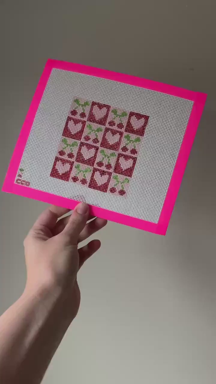 Cherry Checker Board 4” 13 Mesh Hand Painted Needlepoint Canvas, Aesthetic Needlepoint Canvas Modern