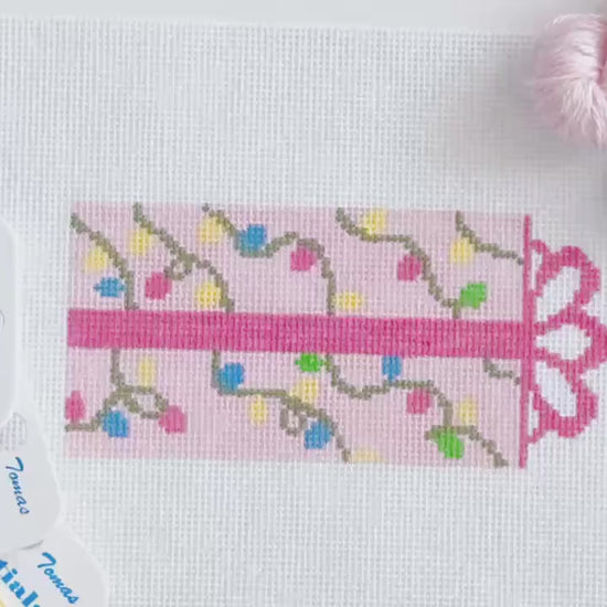Pink Present Christmas Needlepoint Canvas 18 Mesh 2.5”x5” Design, Bow Christmas Needlepoint Ornament, Modern Needlepoint