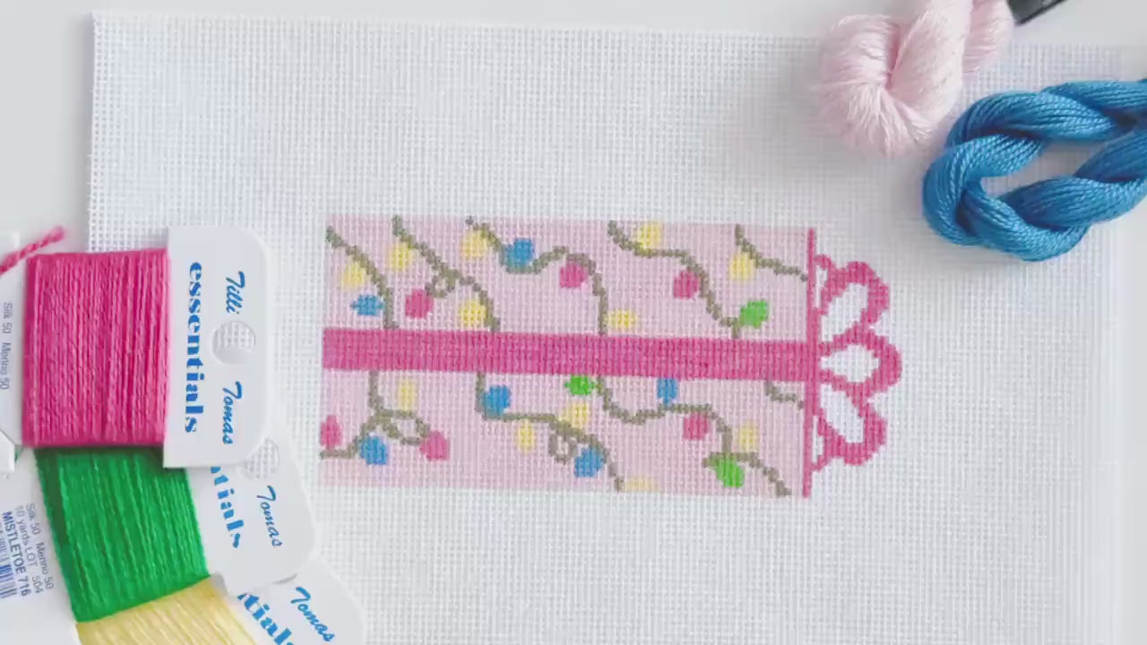 Pink Present Christmas Needlepoint Canvas 18 Mesh 2.5”x5” Design, Bow Christmas Needlepoint Ornament, Modern Needlepoint