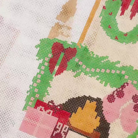 Hand Painted Christmas Fireplace Needlepoint Canvas 8” Needlepoint Canvas 18 Mesh  Needlepoint Canvas Christmas Hand Painted
